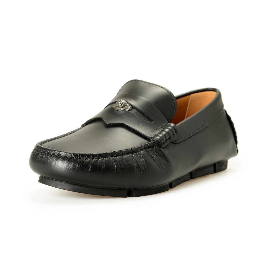 Versace Men's 100% Leather Silver Medusa Driver Loafers Shoes Us 9 It 42